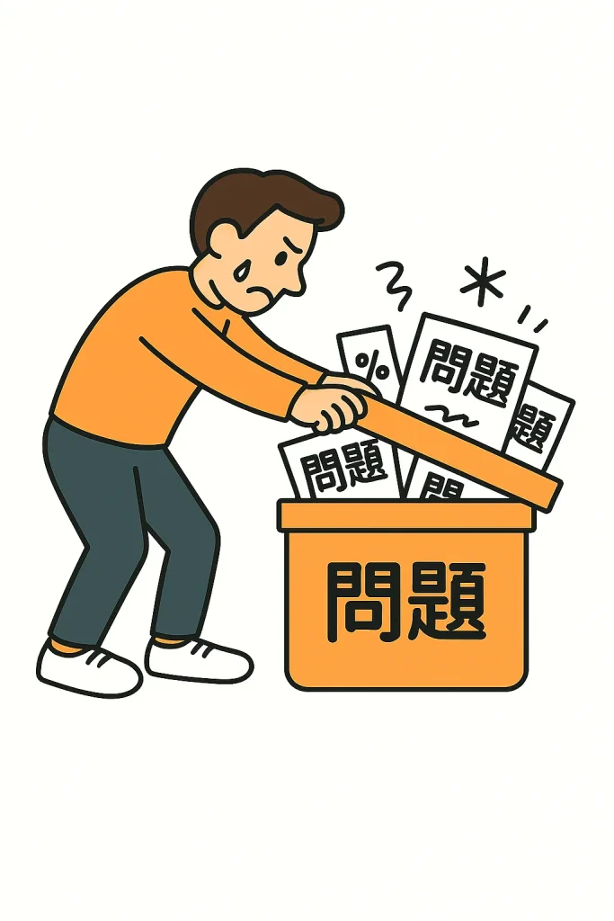 痛いのに原因にふたをして治療をしない人のイメージ