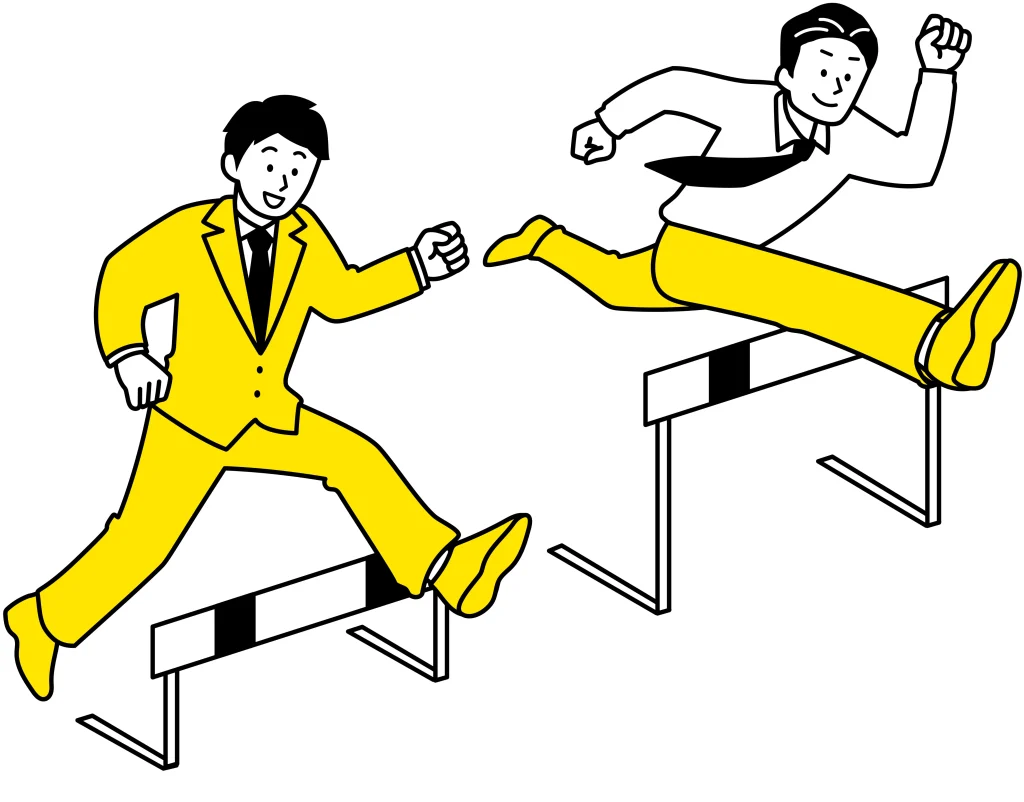 ハードルを飛ぶイラスト。個人差を表現した