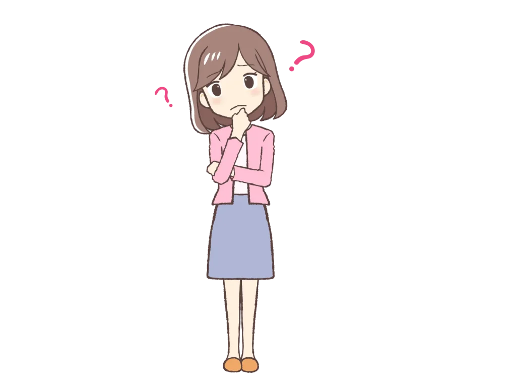 整骨院スカートで行ってもいいの？悩んでいる女性のイラスト