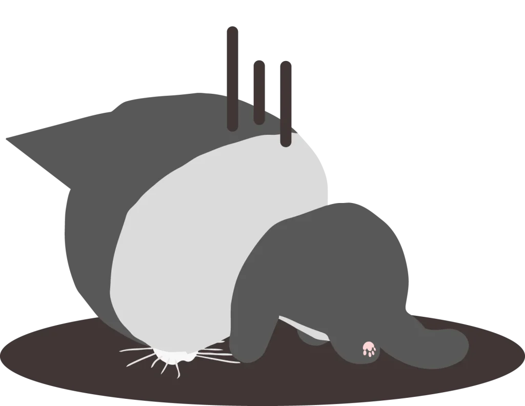 疲れがたまって、1歩も動きたくない猫のイラスト