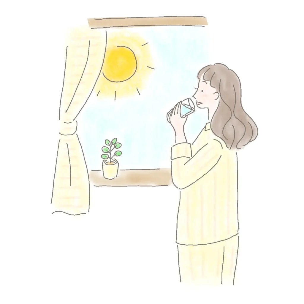 白湯を寝起きに飲むイラスト