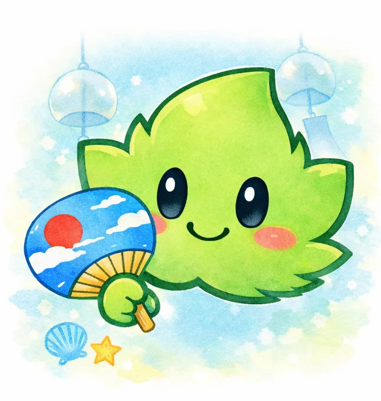 あしたばちゃんうちわ持って夏満喫