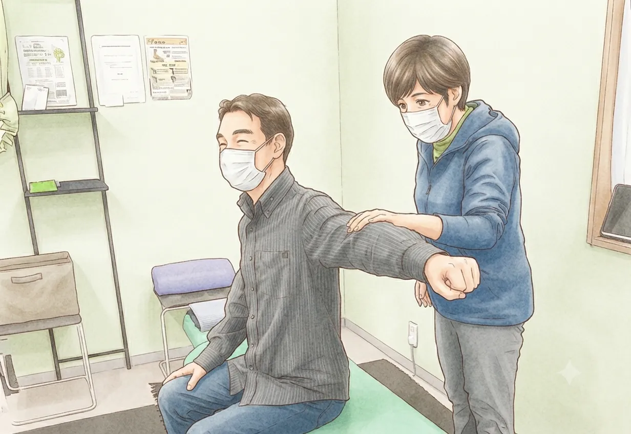「え、全然違う」 施術を受けたスタッフの声一コマ。腕の力が強くなると分かった時のイラスト