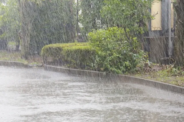 大雨時の道路の写真のイメージ